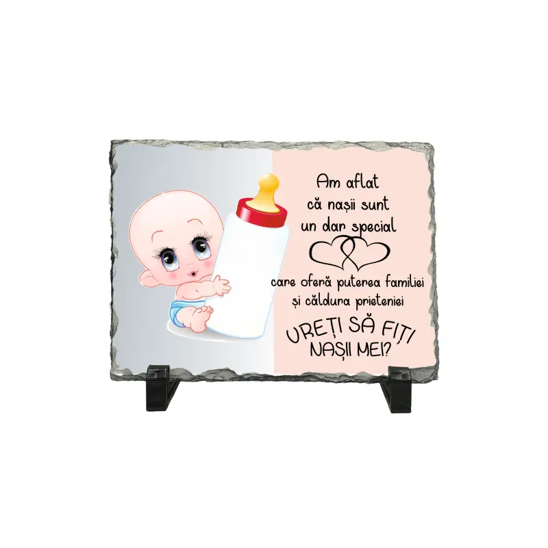 Am aflat ca nasii sunt un dar special roz, piatra ardezie personalizata, cu mesaj model pa006